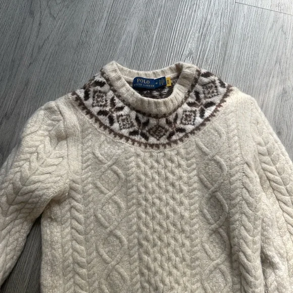 Polo Ralph Lauren Nordic Fair Isle Cream and Brown Knit Sweater - Picture 6 of 10
